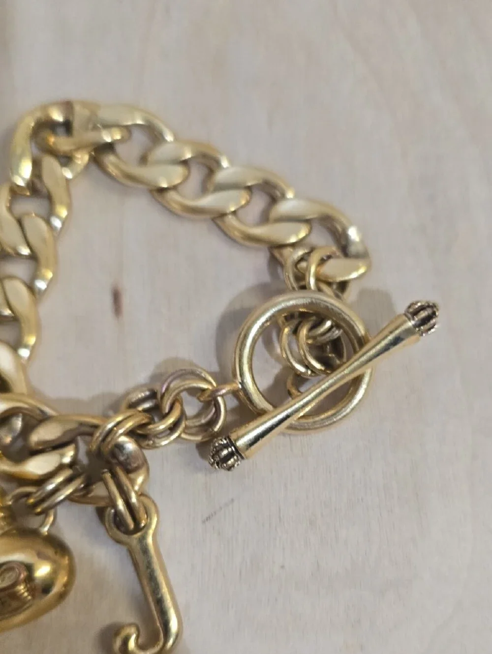 Juicy Couture Gold Heart Charm Toggle Bracelet with Initial J